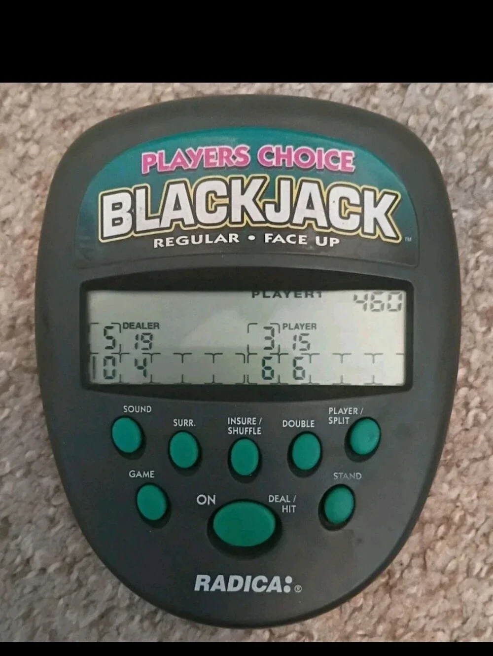 1997 Radica Players Choice Electronic Blackjack Hand Held Game Works Great!